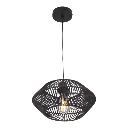 Candeeiro suspenso Amersham ajustável em altura metal + rotim 1xE27 - Pretolux.pro