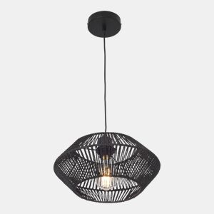 Candeeiro suspenso Amersham ajustável em altura metal + rotim 1xE27 - Pretolux.pro