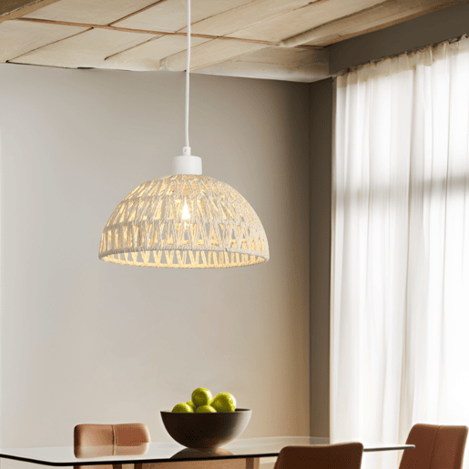 Candeeiro suspenso Alton regulável em altura metal + rotim 1xE27 - Brancolux.pro