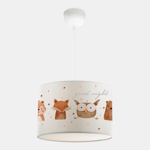 Candeeiro pendente para crianças Rugby 1 x E27 20 W motivos animais da floresta tecido plástico 70 x 28 cm branco lux.pro.