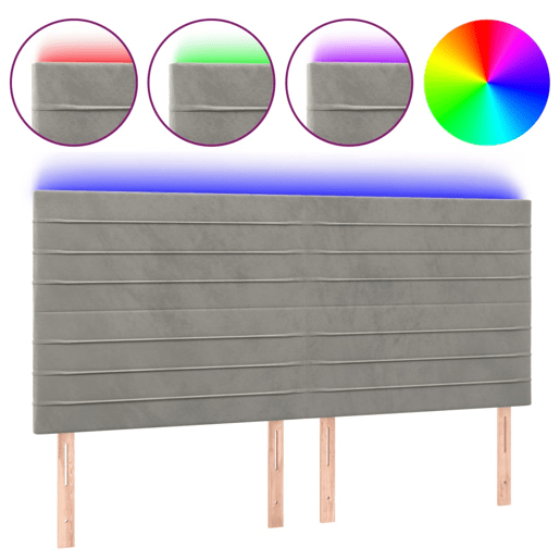 vidaXL Cabeceira cama c luzes LED veludo 200x5x118128cm cinza-claro vidaXL Cabeceira cama c luzes LED veludo 200x5x118128cm cinza-claro