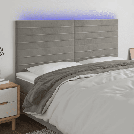 vidaXL Cabeceira cama c luzes LED veludo 200x5x118128cm cinza-claro vidaXL Cabeceira cama c luzes LED veludo 200x5x118128cm cinza-claro