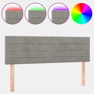 vidaXL Cabeceira de cama cluzes LED veludo 144x5x7888 cm cinza-claro