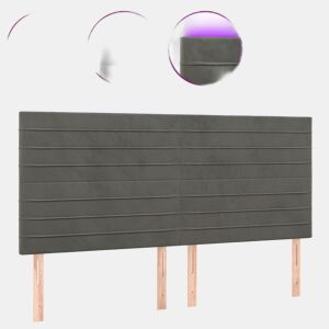 vidaXL Cabeceira de cama c LED veludo 200x5x118128 cm cinza-escuro