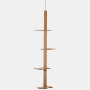 PawHut Arranhador para Gatos de Chão ao Teto 43x27x228-260 cm Torre para Gatos Ajustável com 4 Plataformas e Poste Castanho Claro