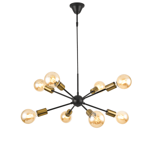 Candeeiro suspenso Amiens - 150 x Ø 56 cm - 8 x E27 - Metal - Preto e latão lux.pro.