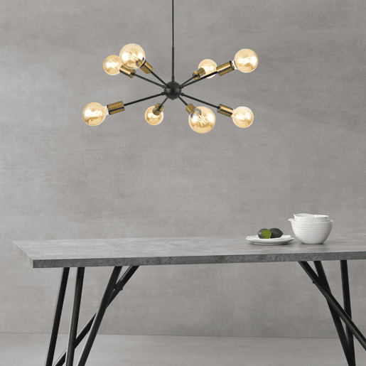 Candeeiro suspenso Amiens - 150 x Ø 56 cm - 8 x E27 - Metal - Preto e latão lux.pro.