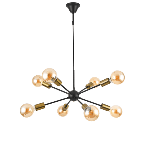 Candeeiro suspenso Amiens - 150 x Ø 56 cm - 8 x E27 - Metal - Preto e latão lux.pro.