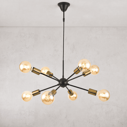 Candeeiro suspenso Amiens - 150 x Ø 56 cm - 8 x E27 - Metal - Preto e latão lux.pro.
