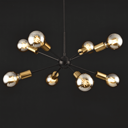 Candeeiro suspenso Amiens - 150 x Ø 56 cm - 8 x E27 - Metal - Preto e latão lux.pro.