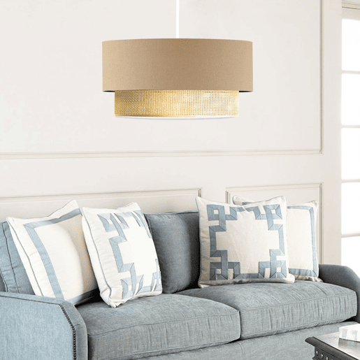Luminária suspensa Loughborough 1xE27 20 W tecido plástico 70xØ30 cm bege  amarelo lux.pro.