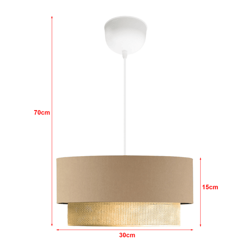 Luminária suspensa Loughborough 1xE27 20 W tecido plástico 70xØ30 cm bege  amarelo lux.pro.