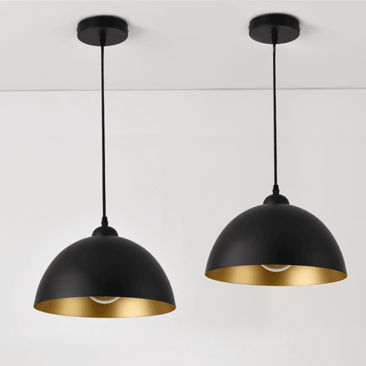 Conjunto de 2x Candeeiro suspenso Toulon - 145 x Ø 30 cm - E27 - 60W - Metal - Preto e dourado lux.pro.