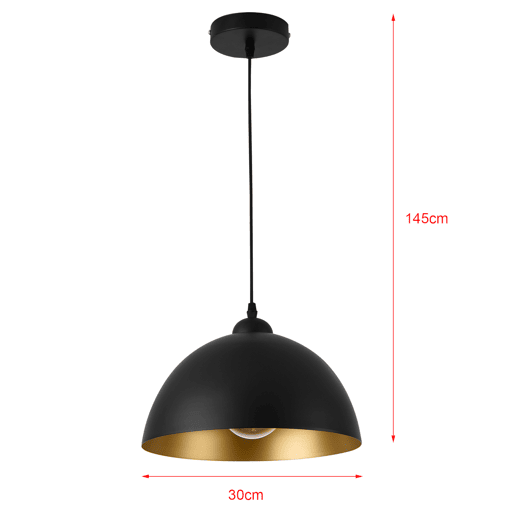 Conjunto de 2x Candeeiro suspenso Toulon - 145 x Ø 30 cm - E27 - 60W - Metal - Preto e dourado lux.pro.