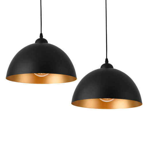 Conjunto de 2x Candeeiro suspenso Toulon - 145 x Ø 30 cm - E27 - 60W - Metal - Preto e dourado lux.pro.