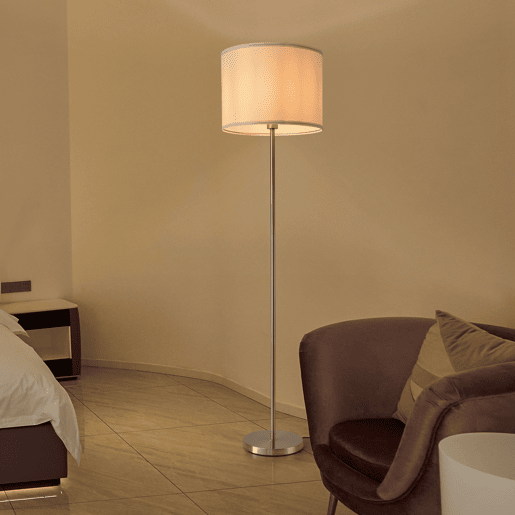 Candeeiro de pé 'Tamworth' E27 60W metal tecido 161 x Ø 40 cm - branco e prateadolux.pro