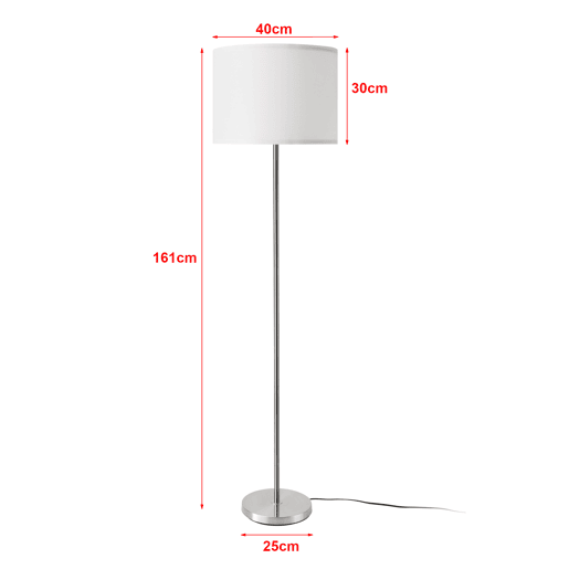 Candeeiro de pé 'Tamworth' E27 60W metal tecido 161 x Ø 40 cm - branco e prateadolux.pro