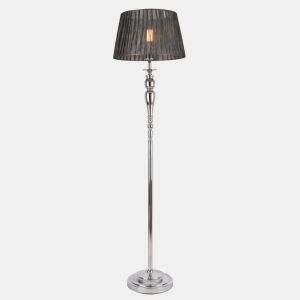 Candeeiro de pé Lingen - Tecido metálico - Altura 151 x Ø 40 cm - 1 x E27 - Cinzento e cromado lux.pro.
