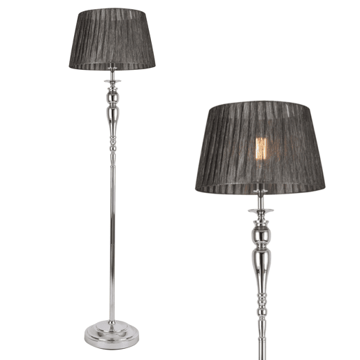 Candeeiro de pé Lingen - Tecido metálico - Altura 151 x Ø 40 cm - 1 x E27 - Cinzento e cromado lux.pro.