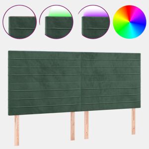 vidaXL Cabeceira de cama c LED veludo 200x5x118128 cm verde-escuro
