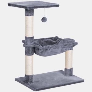PawHut Árvore Arranhador para Gatos Torre para Gatos 50x36x70 cm Centro de Atividades com Rede Plataforma Poste de Sisal e Bola Suspensa Cinza