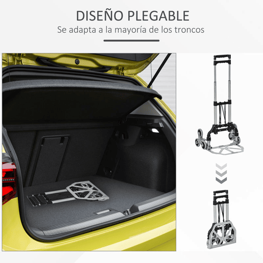 DURHAND Carrinho de Mão Portátil para Escadas com 6 Rodas Capacidade 70 kg Carrinho Dobrável para Entregas Armazéns Mercado Viagens Mudanças Prata e Preto