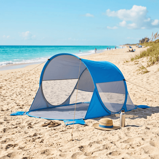 Outsunny Tenda de Praia Dobrável Pop-Up para 1-2 Pessoas com 1 Porta 2 Janelas e Bolsa de Transporte para Parque Campismo 200x120x90 cm Azul