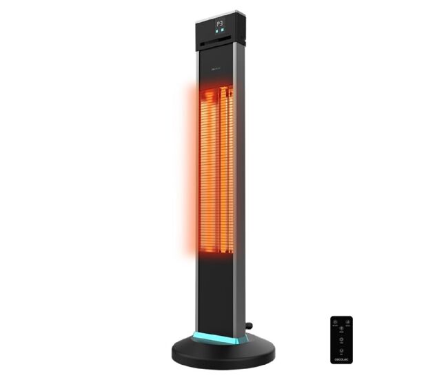 Cecotec calefactor eléctrico de exterior de torre readywarm 2000 power tower. 2000 w en 3 niveles, tecnología halógena
