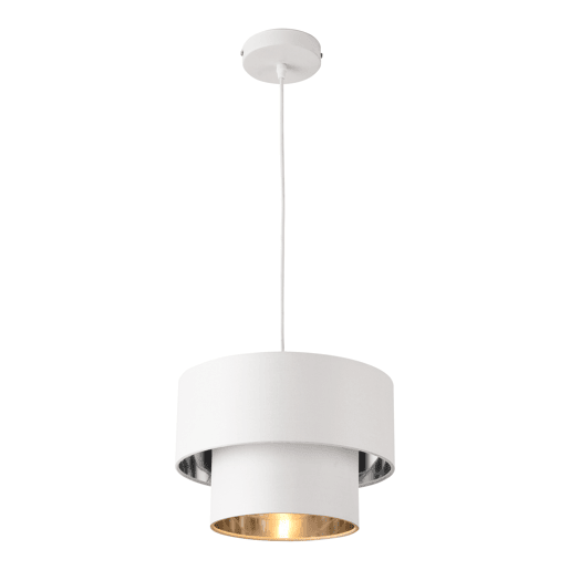 Candeeiro suspenso Lopar - E27 - 60W - Tecido metálico - 149 x Ø 30 cm Branco e Prata lux.pro lux.pro.