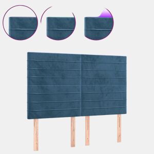 vidaXL Cabeceira cama c luzes LED veludo 144x5x118128cm azul-escuro