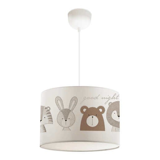 Candeeiro pendente para crianças Rugby 1 x E27 20 W motivo animal tecido plástico 70 x 28 cm branco lux.pro.