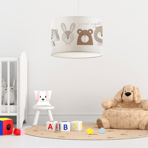 Candeeiro pendente para crianças Rugby 1 x E27 20 W motivo animal tecido plástico 70 x 28 cm branco lux.pro.