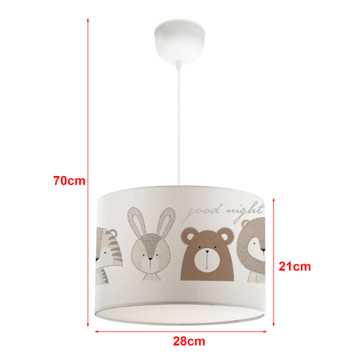 Candeeiro pendente para crianças Rugby 1 x E27 20 W motivo animal tecido plástico 70 x 28 cm branco lux.pro.