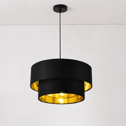 Candeeiro suspenso Lopar - E27 - 60W - Tecido metálico - 149 x Ø 40 cm Preto e dourado lux.pro lux.pro.