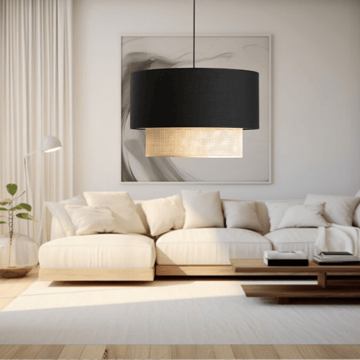 Candeeiro suspenso Loughborough 1xE27 20 W tecido plástico 70xØ30 cm - Preto  Amarelo lux.pro.