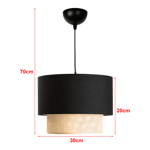 Candeeiro suspenso Loughborough 1xE27 20 W tecido plástico 70xØ30 cm - Preto  Amarelo lux.pro.