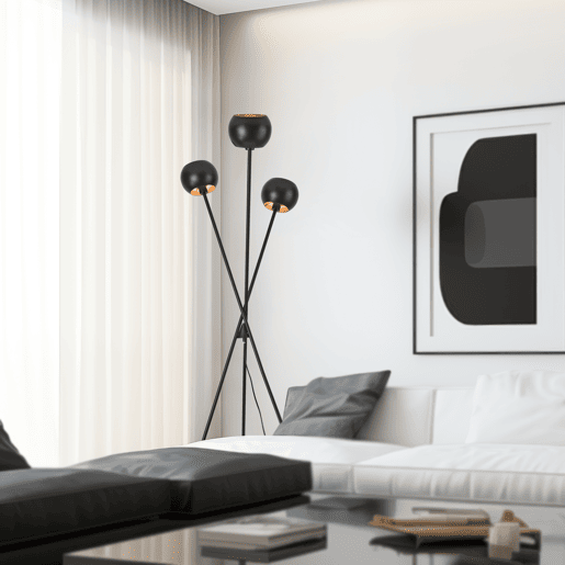 Candeeiro de pé Namsos 3x E14 40W metal 161x58 cm - PretoDourado lux.pro