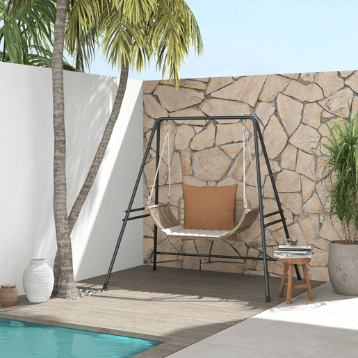 Outsunny Suporte para Cadeira Suspensa 130 cm Suporte para Baloiço com Estrutura em Aço Capacidade 150 kg para Pátio Terraço Varanda Jardim Preto
