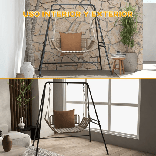 Outsunny Suporte para Cadeira Suspensa 130 cm Suporte para Baloiço com Estrutura em Aço Capacidade 150 kg para Pátio Terraço Varanda Jardim Preto