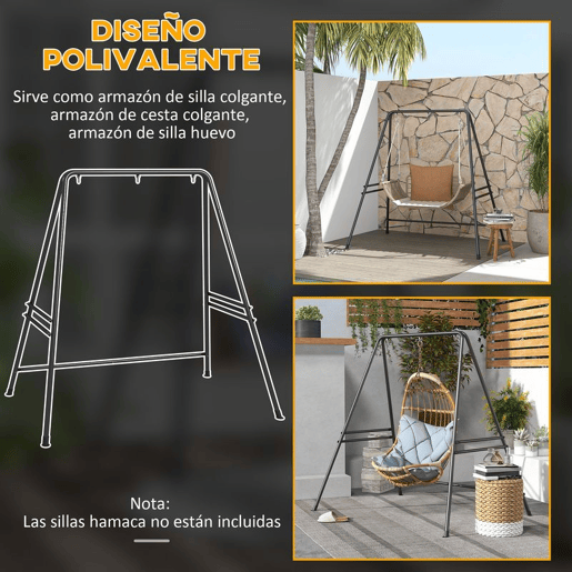 Outsunny Suporte para Cadeira Suspensa 130 cm Suporte para Baloiço com Estrutura em Aço Capacidade 150 kg para Pátio Terraço Varanda Jardim Preto