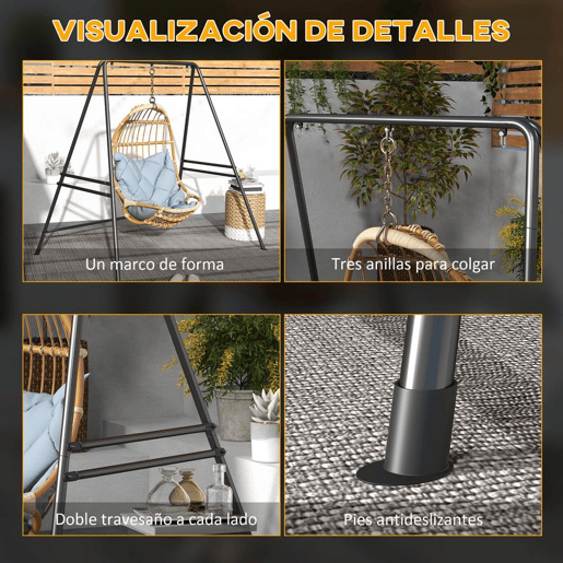 Outsunny Suporte para Cadeira Suspensa 130 cm Suporte para Baloiço com Estrutura em Aço Capacidade 150 kg para Pátio Terraço Varanda Jardim Preto
