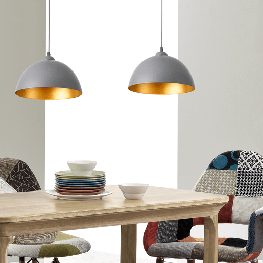 Conjunto de 2 candeeiros suspensos Toulon - 145 x Ø 30 cm - E27 - 60W - Metal - Branco e dourado lux.pro.