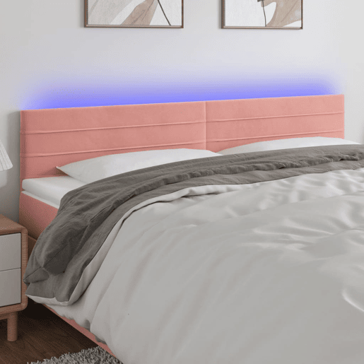 vidaXL Cabeceira de cama c luzes LED veludo 200x5x7888 cm rosa vidaXL Cabeceira de cama c luzes LED veludo 200x5x7888 cm rosa