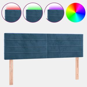 vidaXL Cabeceira de cama c luzes LED veludo 144x5x7888cm azul-escuro