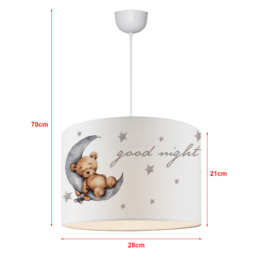 Candeeiro suspenso para crianças Rugby 1 x E27 20 W urso motivo tecido plástico 70 x 28 cm branco lux.pro.