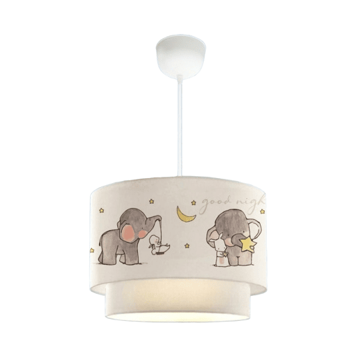 Candeeiro pendente para crianças Lurgan 1xE27 20 W motivo elefante tecido plástico 70xØ30 cm branco lux.pro.