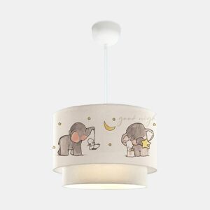 Candeeiro pendente para crianças Lurgan 1xE27 20 W motivo elefante tecido plástico 70xØ30 cm branco lux.pro.