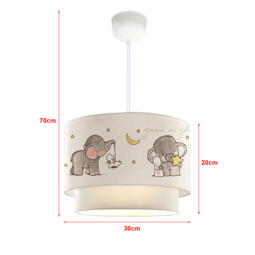 Candeeiro pendente para crianças Lurgan 1xE27 20 W motivo elefante tecido plástico 70xØ30 cm branco lux.pro.