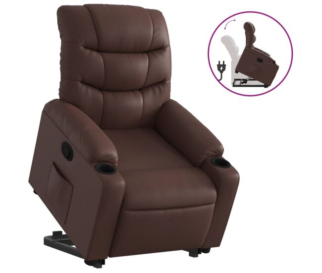 Vidaxl sillón reclinable elevable cuero sintético marrón