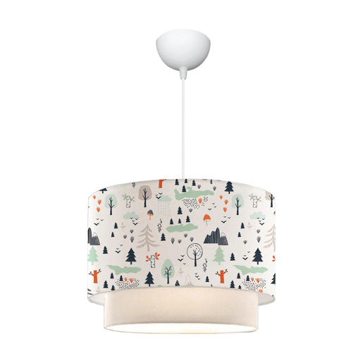 Candeeiro pendente para crianças Lurgan 1xE27 20 W motivo árvore tecido plástico 70xØ30 cm branco lux.pro.